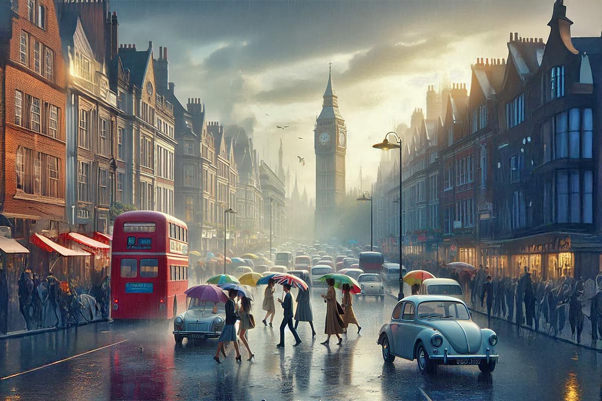 A rainy day in London town